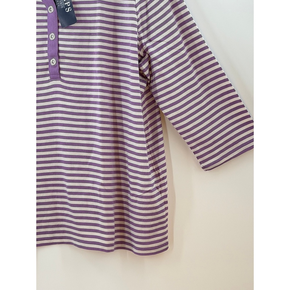 Chaps Boho Tunic Womens 3X Purple White Striped 3/4 Sleeve Y2K Preppy - Picture 4 of 13